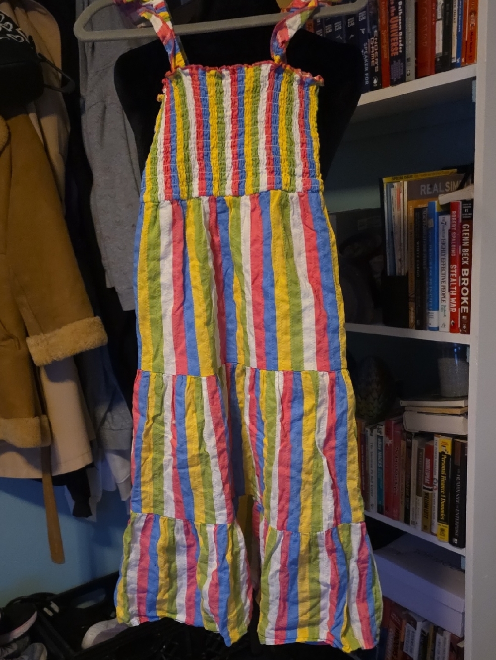 Girls Colorful Rainbow Stripe Smocked Sundress Size 6x